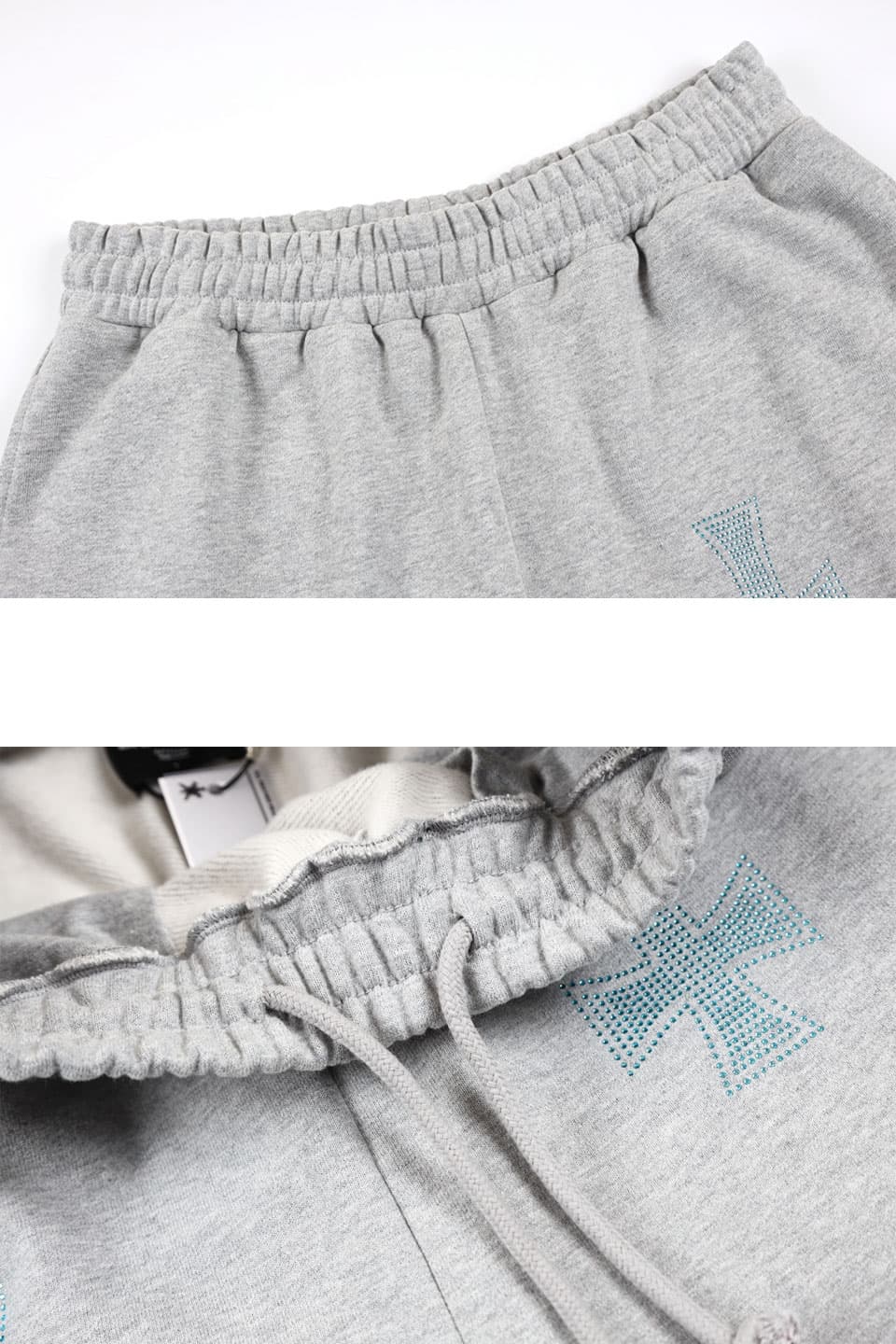 Grey With Baby Blue Crosses Rhinestone Jogger