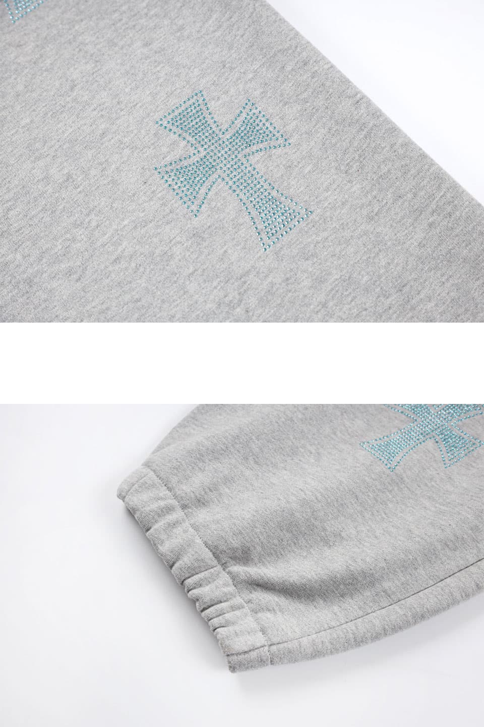 Grey With Baby Blue Crosses Rhinestone Jogger