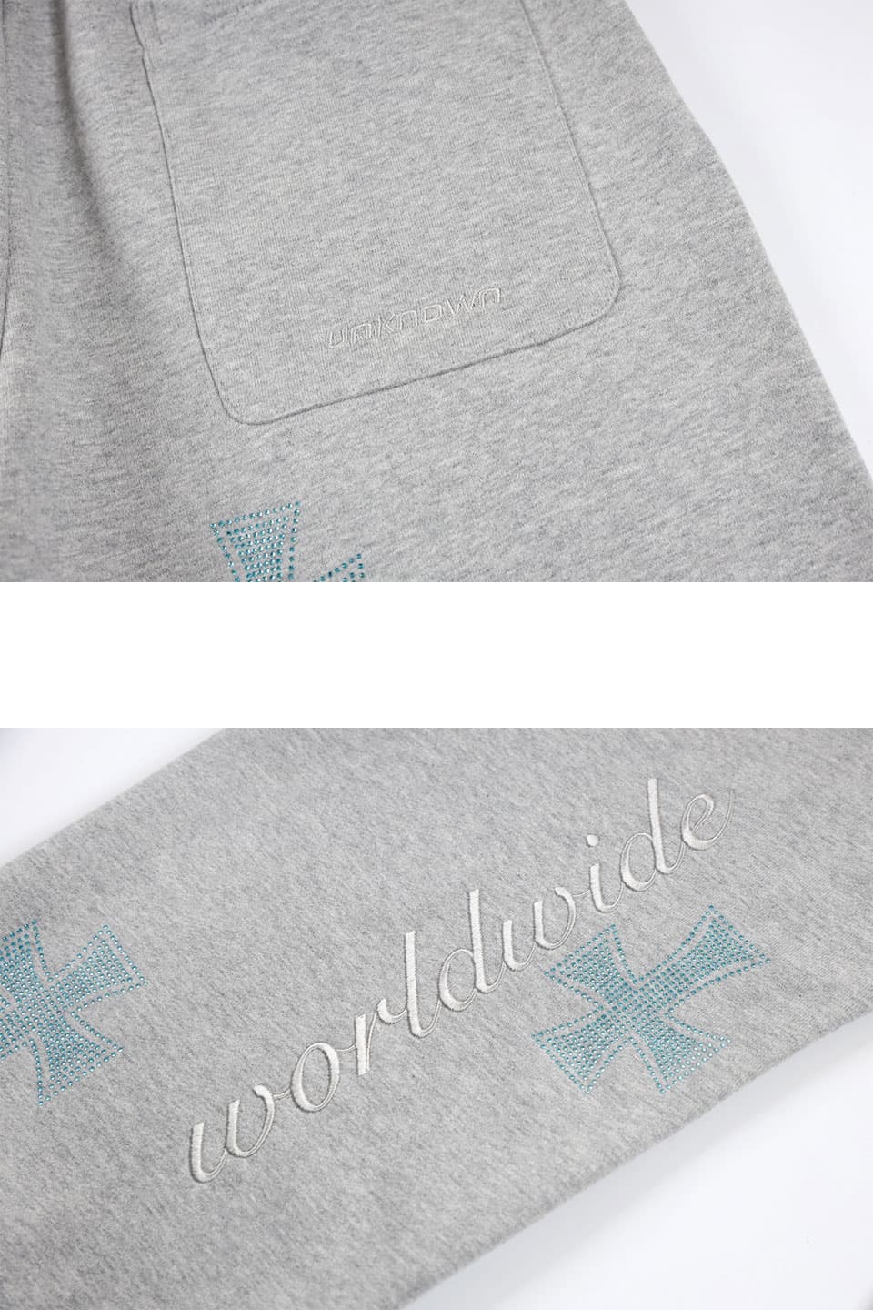 Grey With Baby Blue Crosses Rhinestone Jogger