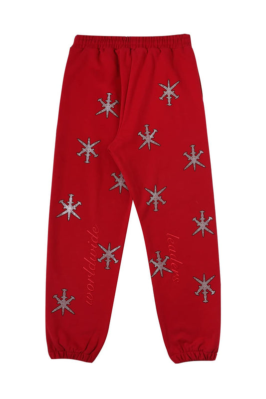 Black Outline Dagger Rhinestone Red Jogger