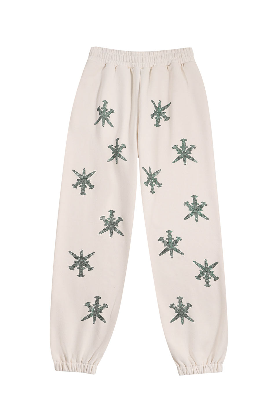 Cream & Green Dagger Rhinestone Joggers