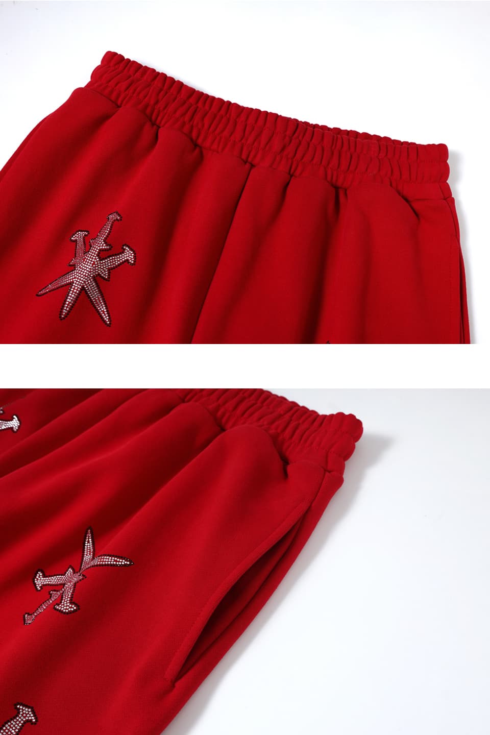 Black Outline Dagger Rhinestone Red Jogger