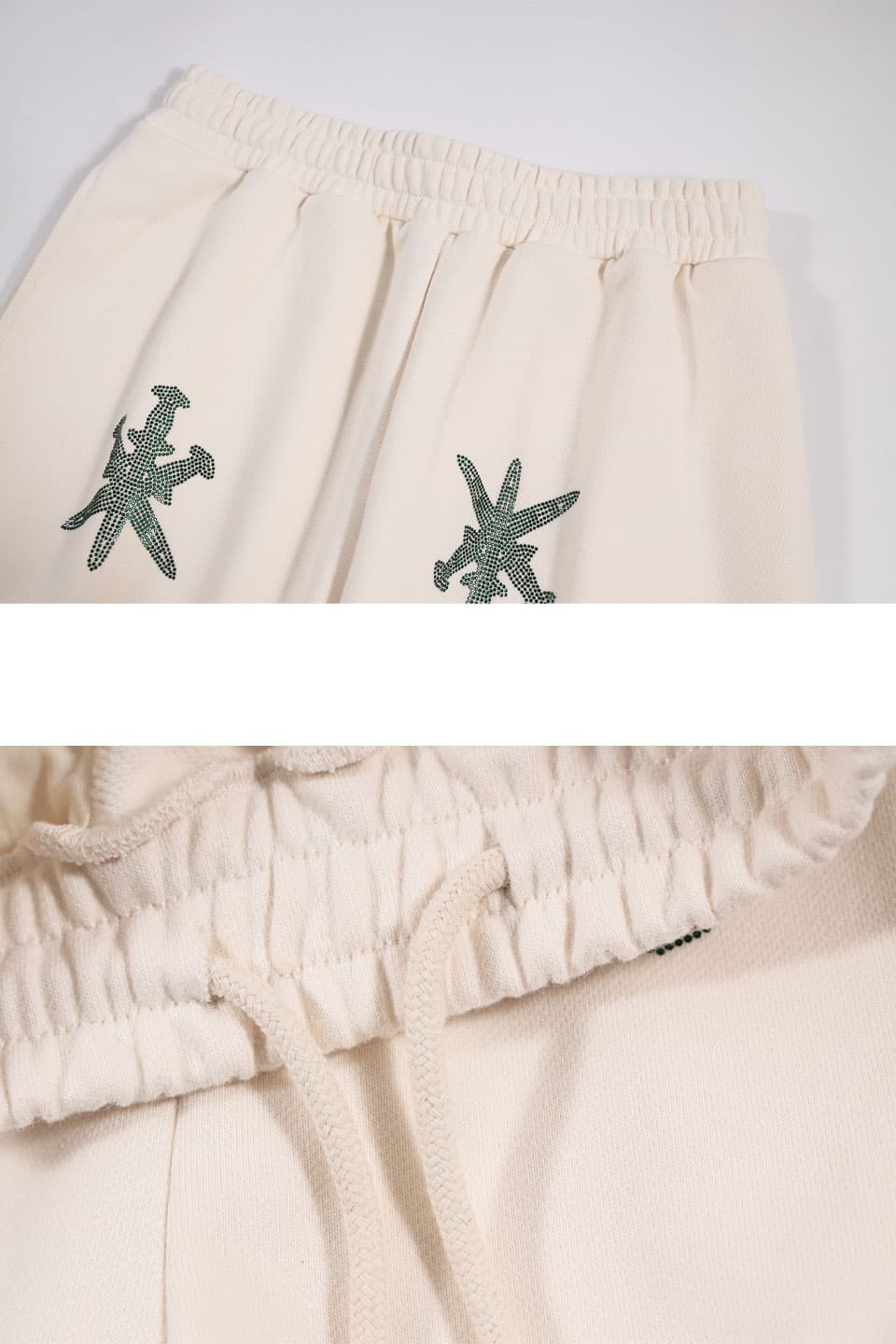 Cream & Green Dagger Rhinestone Joggers