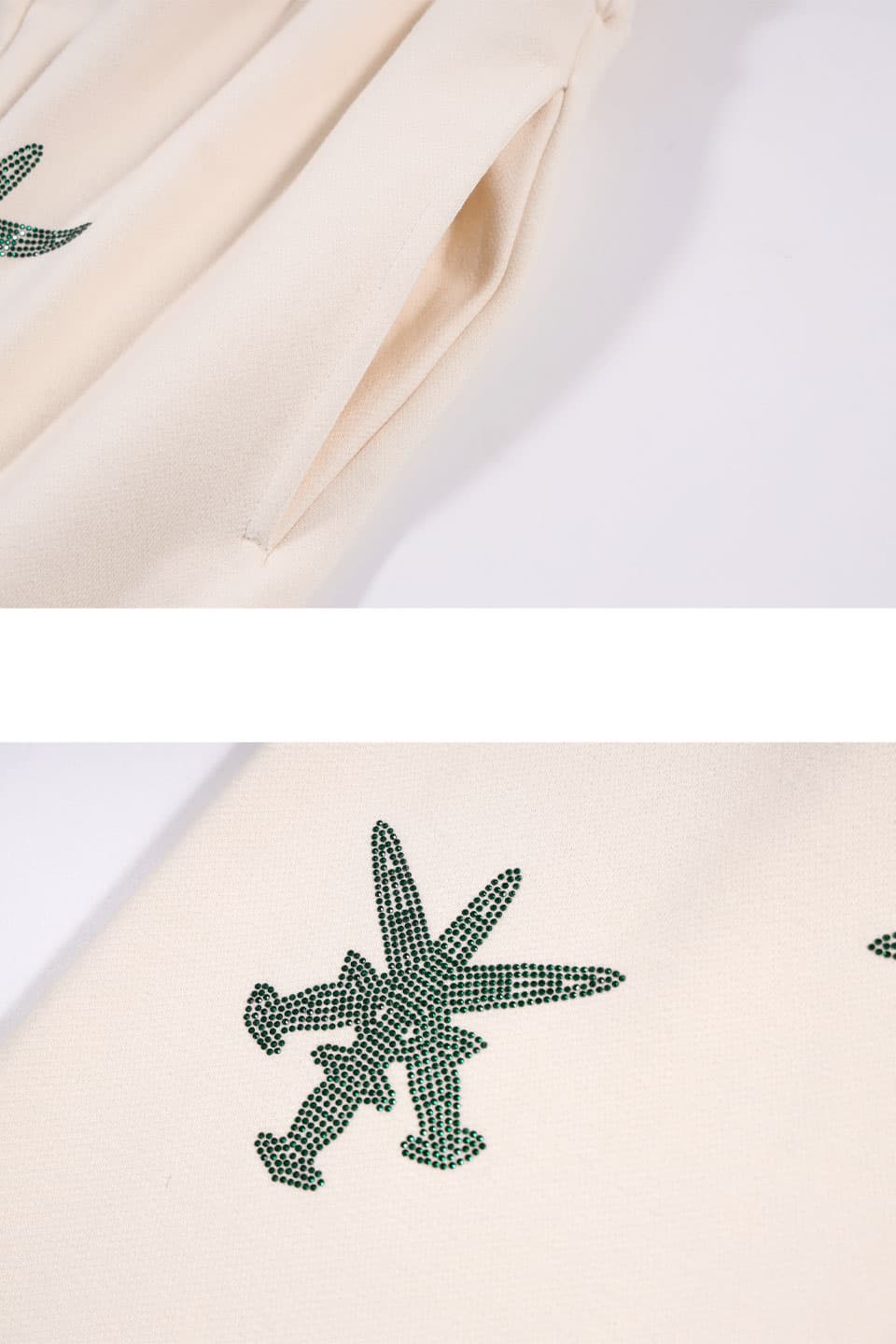 Cream & Green Dagger Rhinestone Joggers