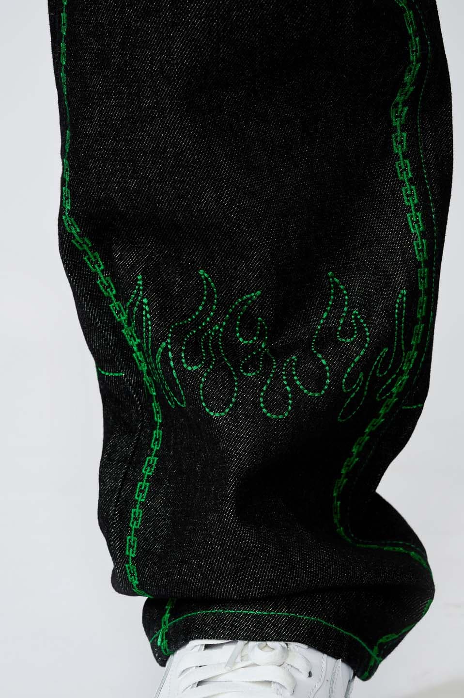 Fire Pattern Stitch Logo Denim