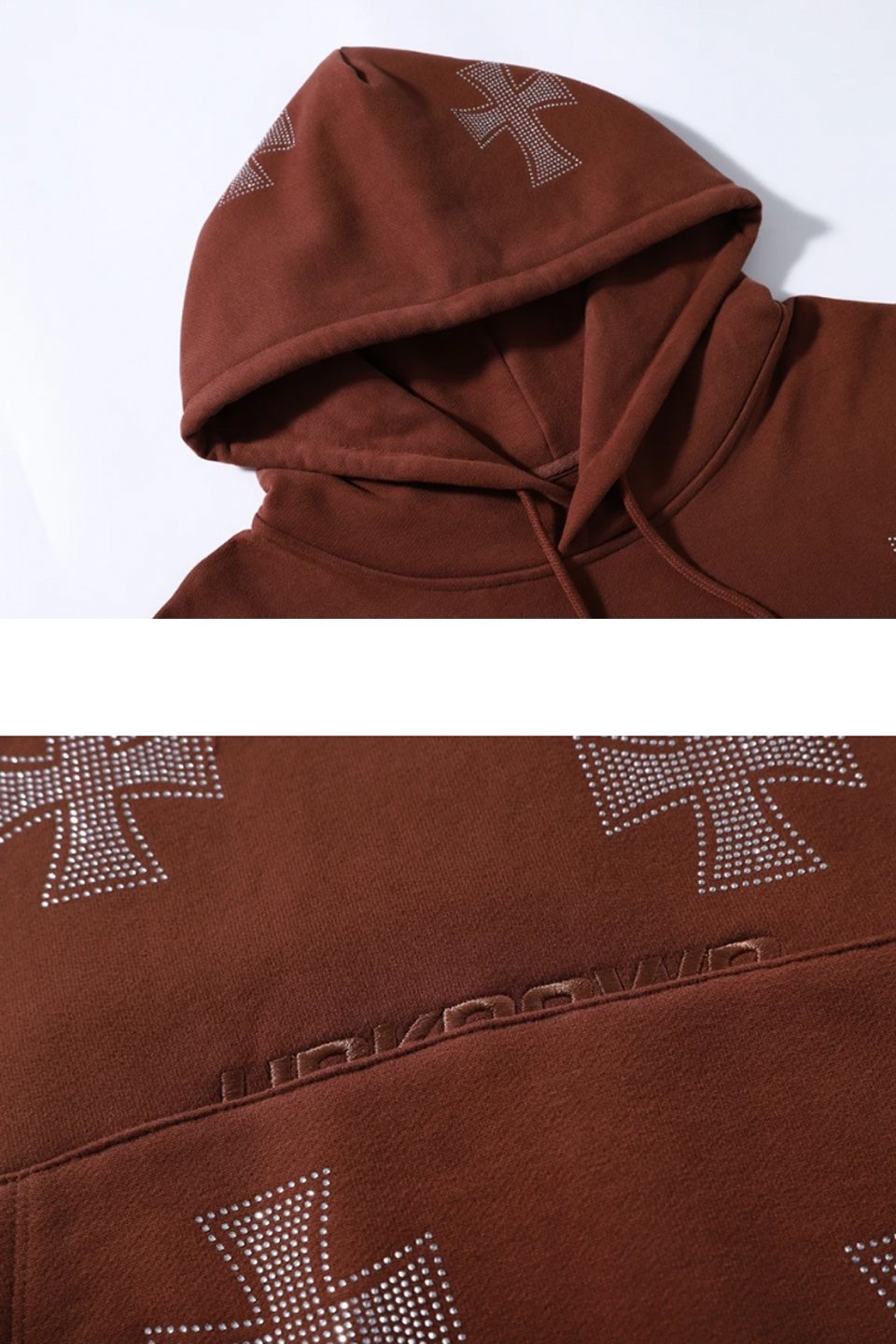 Brown Cross Rhinestone Pullover Hoodie