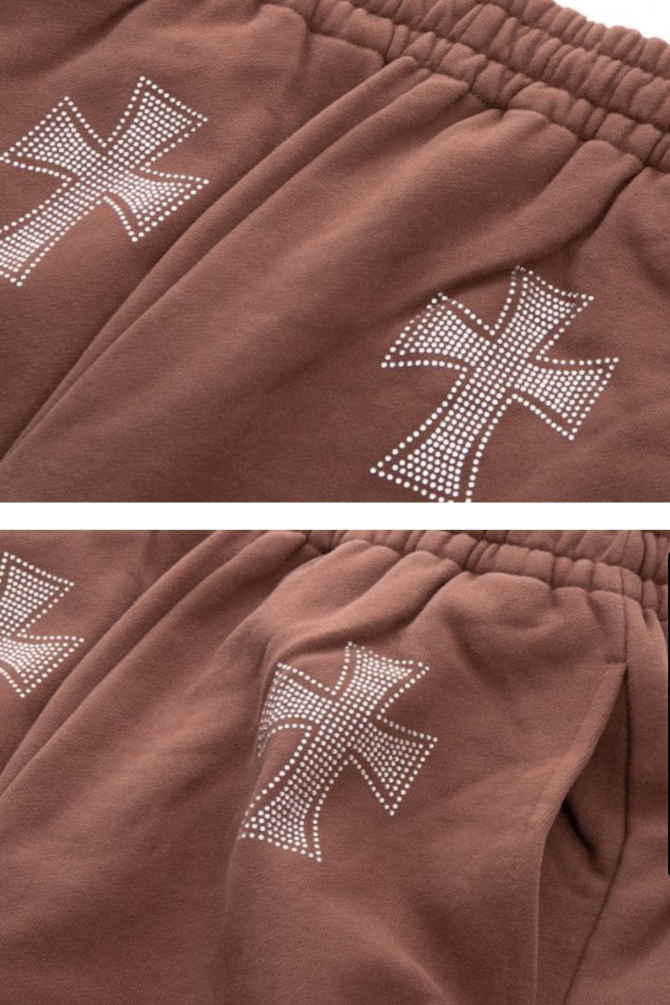 Brown Cross Rhinestone Jogger