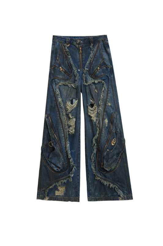 Aliens Dirty Ripped Denim Jeans