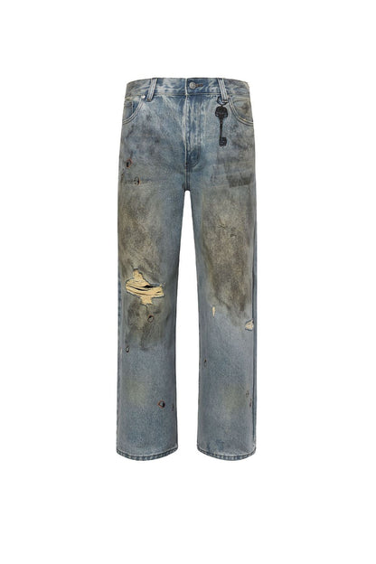 Dirty-Wished Brushing Wax Baggy Denim