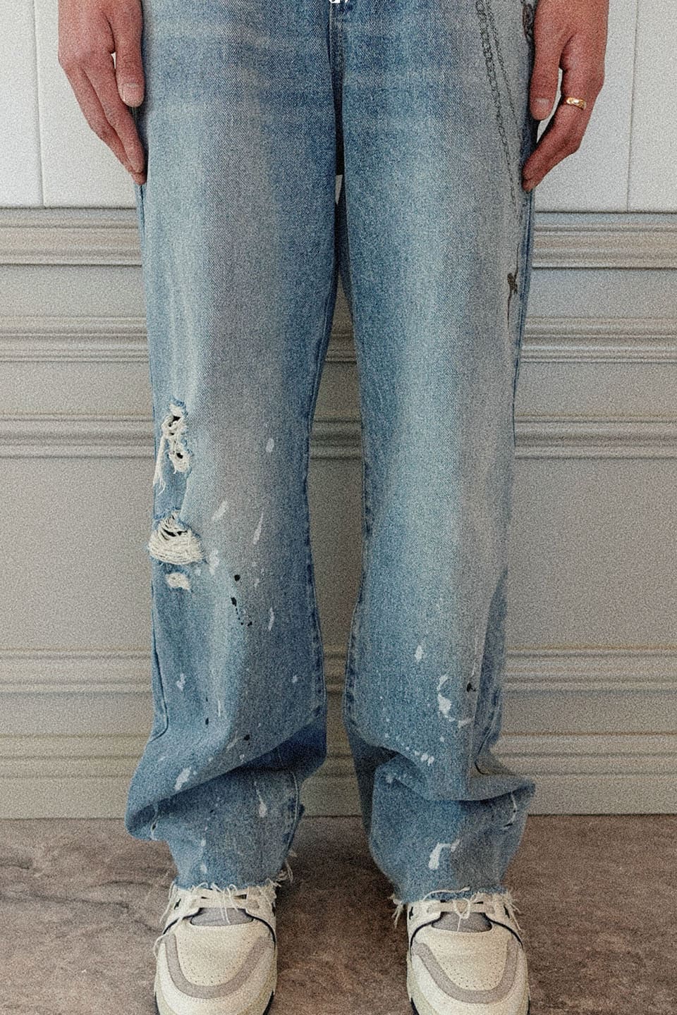 Printed Cross Chains Washed Denim