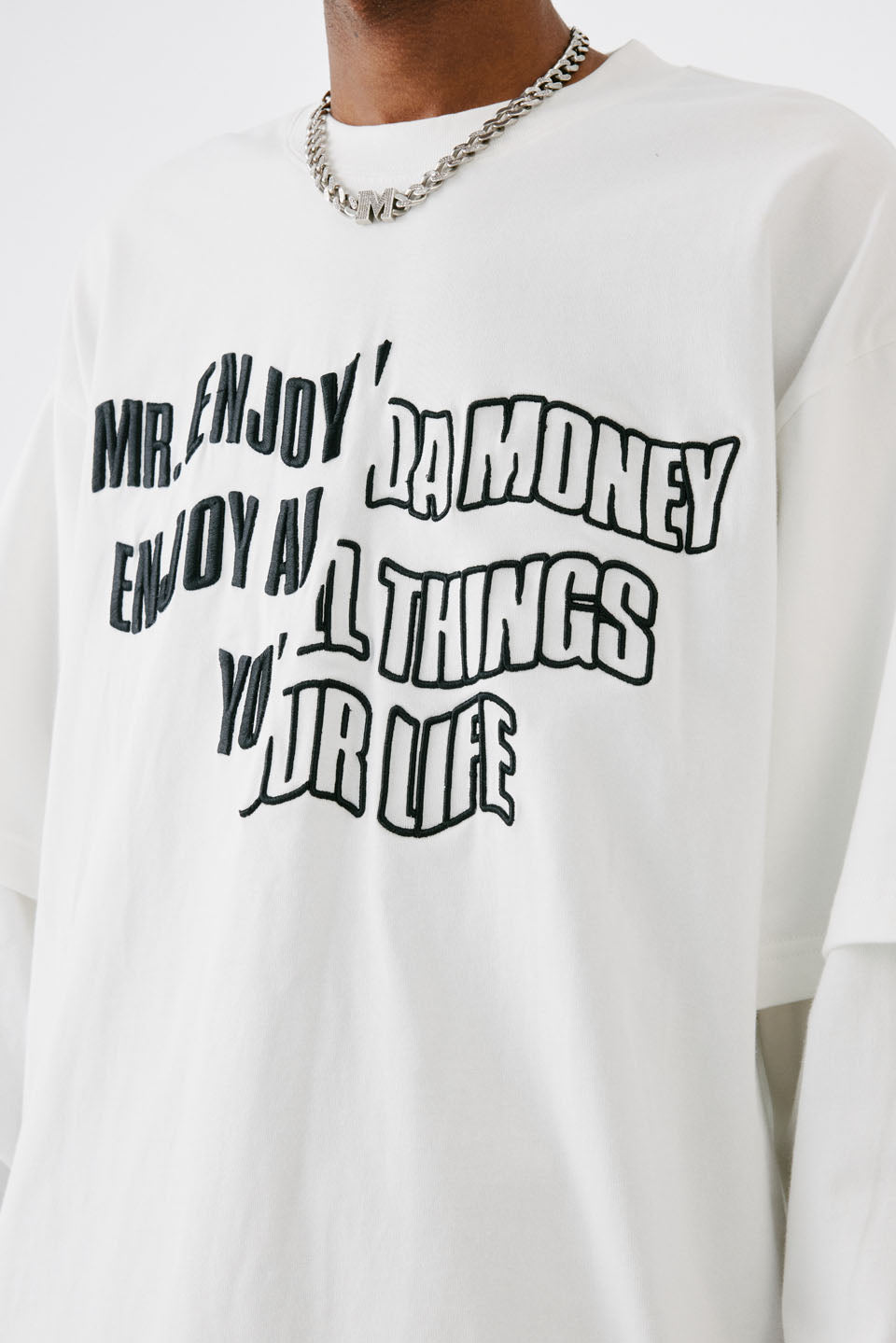 Fake Two Pieces Of Cutting Words Long Sleeves