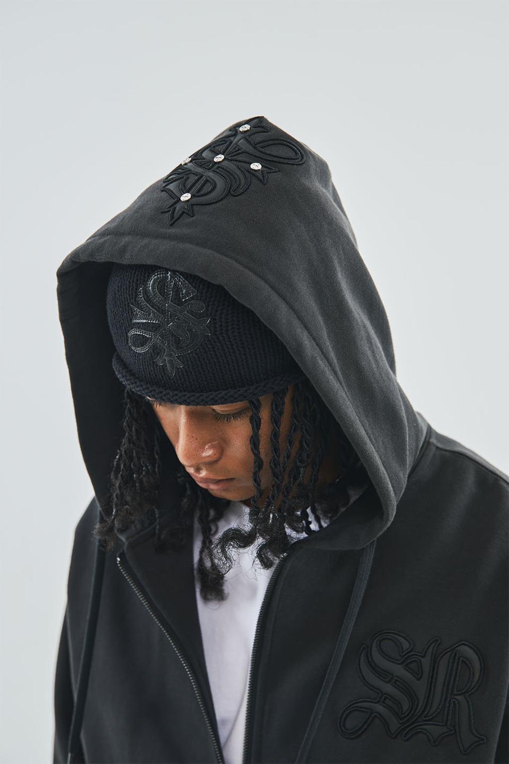 Cross Leather Patch Zip Hoodie