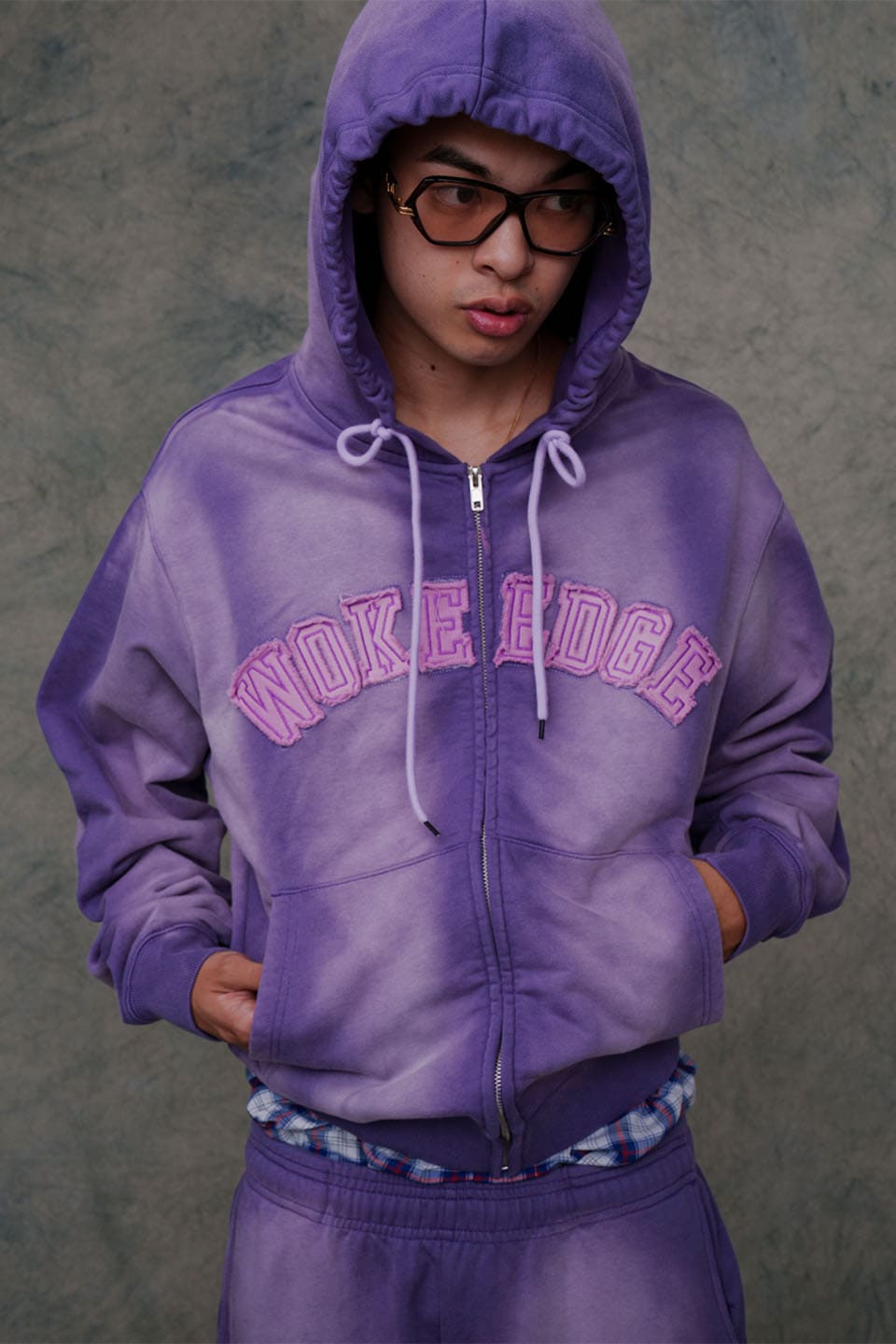 Faded Embroidery Zip Up Hoodie