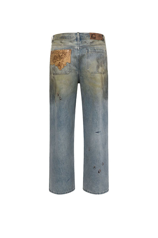 Dirty-Wished Brushing Wax Baggy Denim