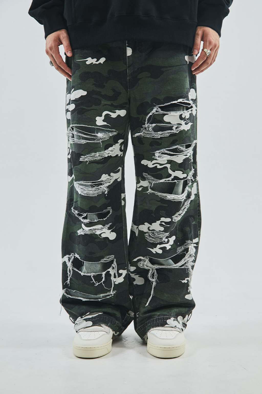 Distressed Double Layer Kemuri Camo Pants