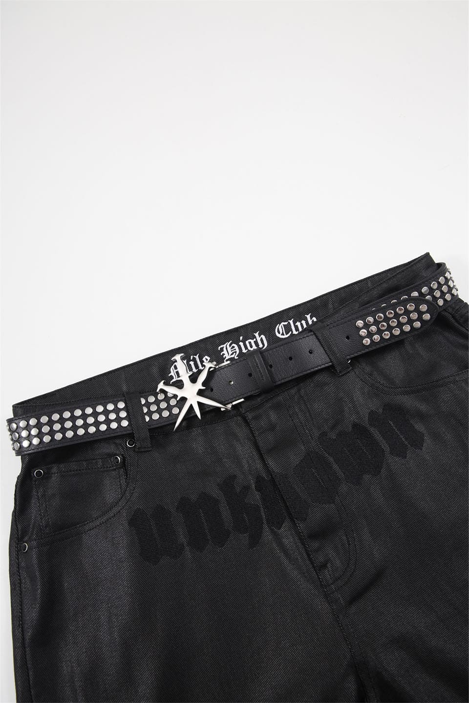 Metal Studded Waxed Denim With Belt