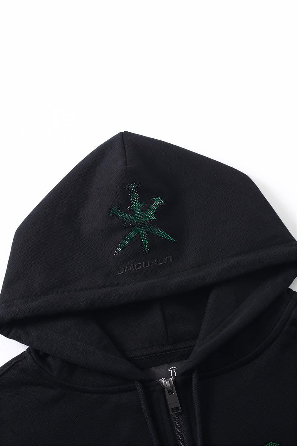 Black With Green Dagger Rhinestone Hoodie