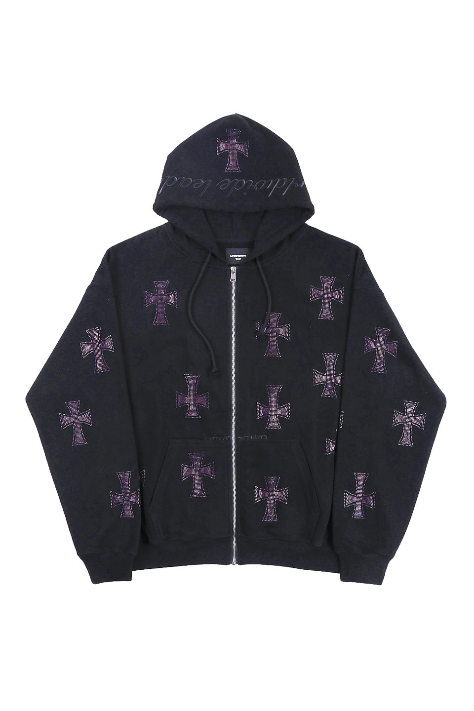 unknown WHITE CROSS RHINESTONE ZIP UP - ファッション