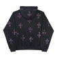 Black x Purple Rhinestone Cross Zip Hoodie