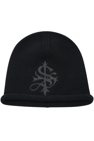 Faux Leather Patch Cross Beanie