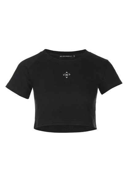 Unbalance Metal Clover Logo Crop T-Shirts Women'S