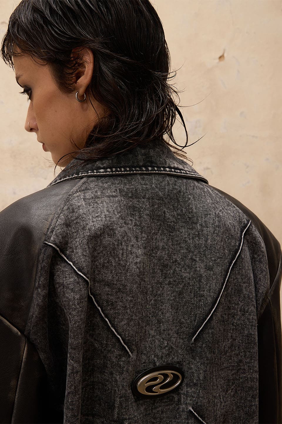 Motorcycle Denim Leather Jacket