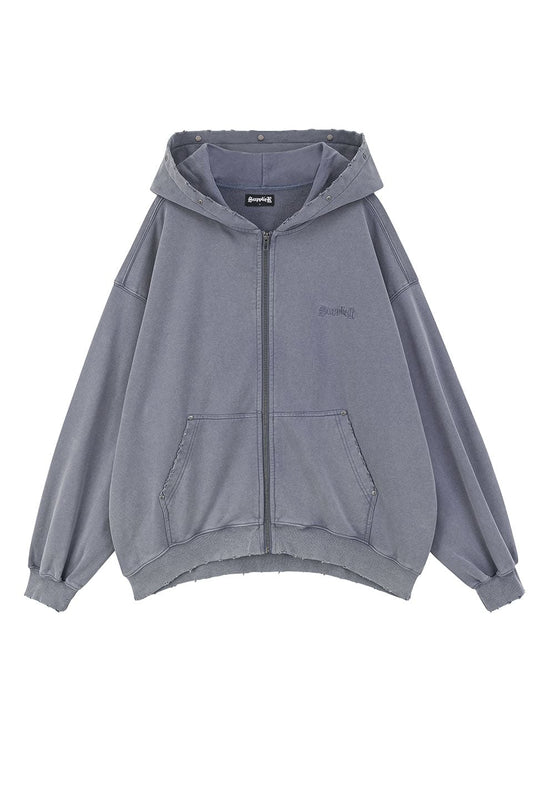 Studs Cross Patch Zip Hoodie