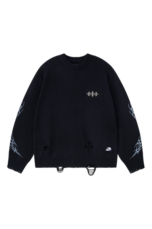 Distressed Tribal Bones Crew Knit