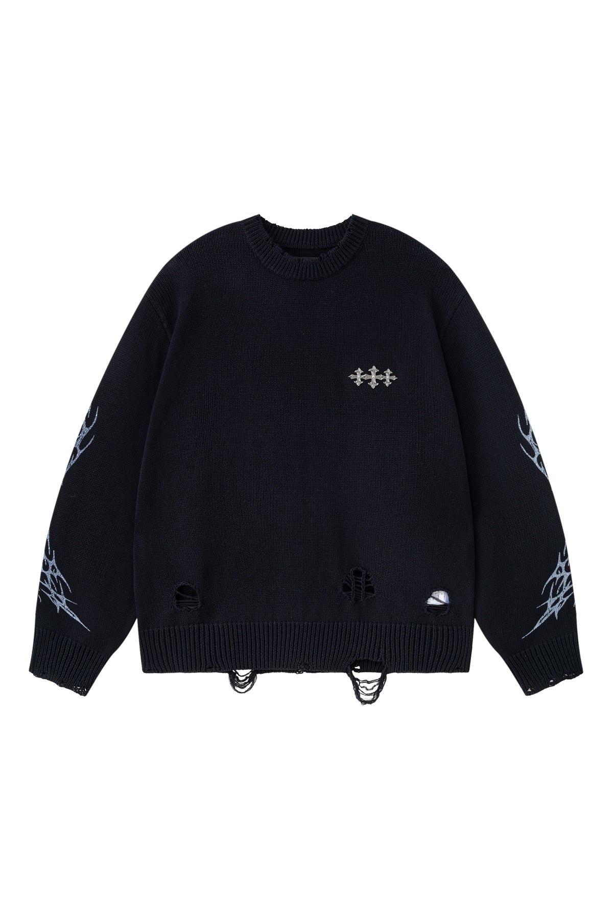 Distressed Tribal Bones Crew Knit