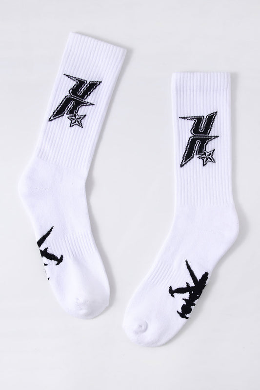Retro U&N Knit Socks - White