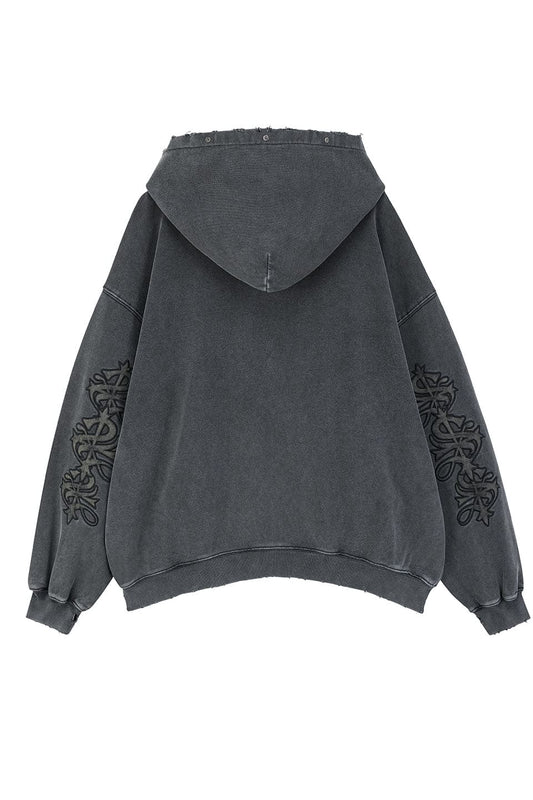 Studs Cross Patch Zip Hoodie