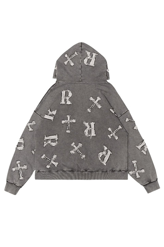 Washed Black Patch Hoodie
