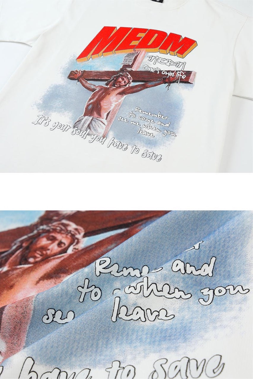 Jesus sticker diamond printed short sleeves