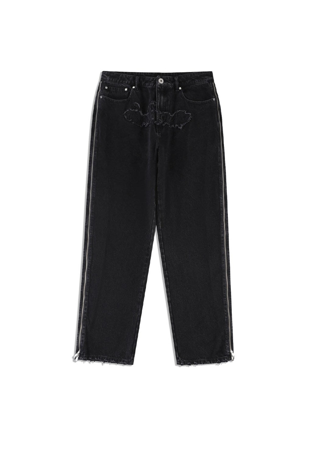 Washed Zip Panel Baggy Denim