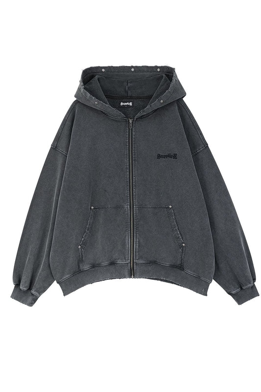 Studs Cross Patch Zip Hoodie