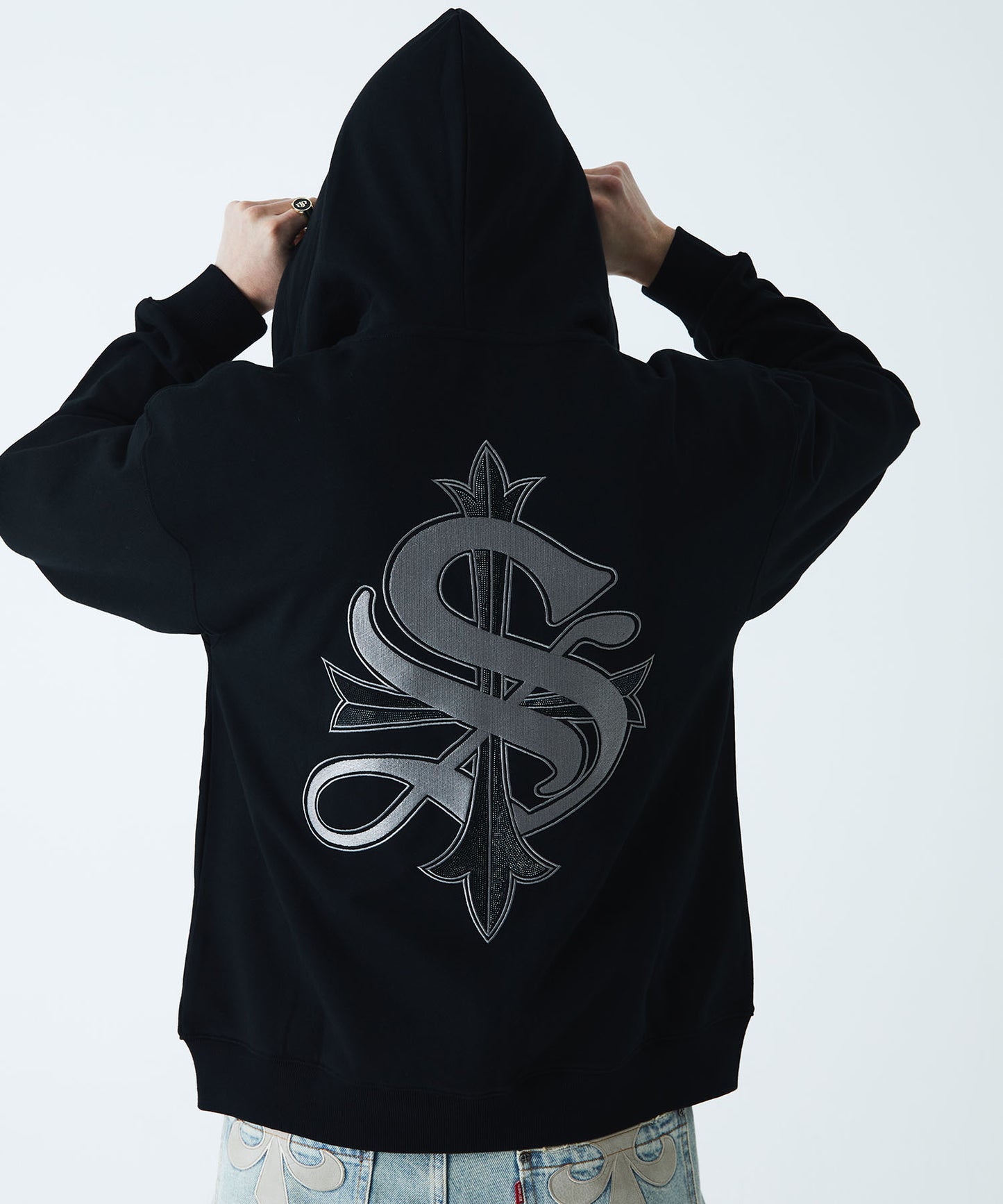 2-Tone Rhinestone Cross Zip Hoodie