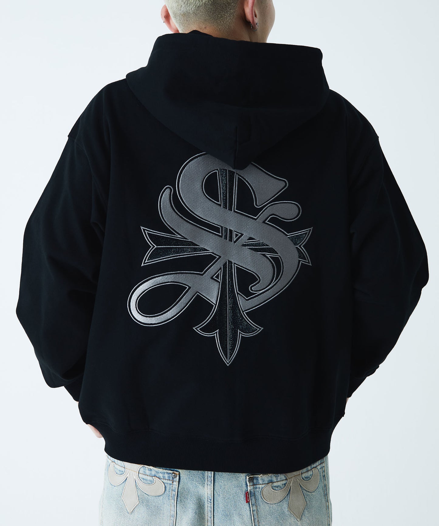 2-Tone Rhinestone Cross Zip Hoodie