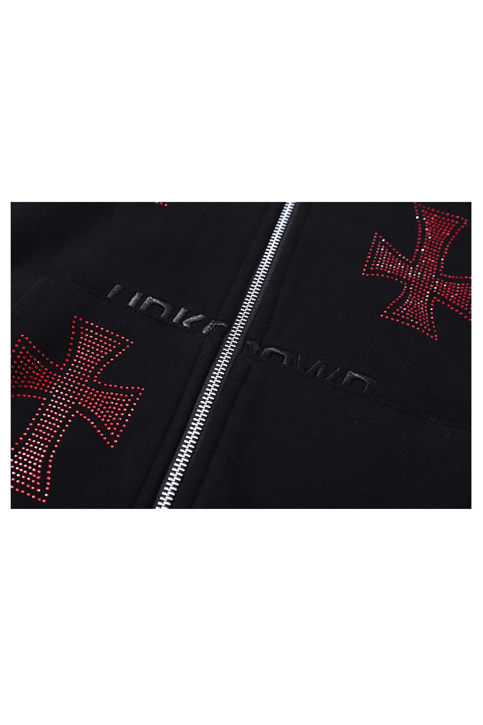 【予約商品】Black x Red Cross Rhinestone Zip Hoodie【10月下旬~11月上旬お届け】