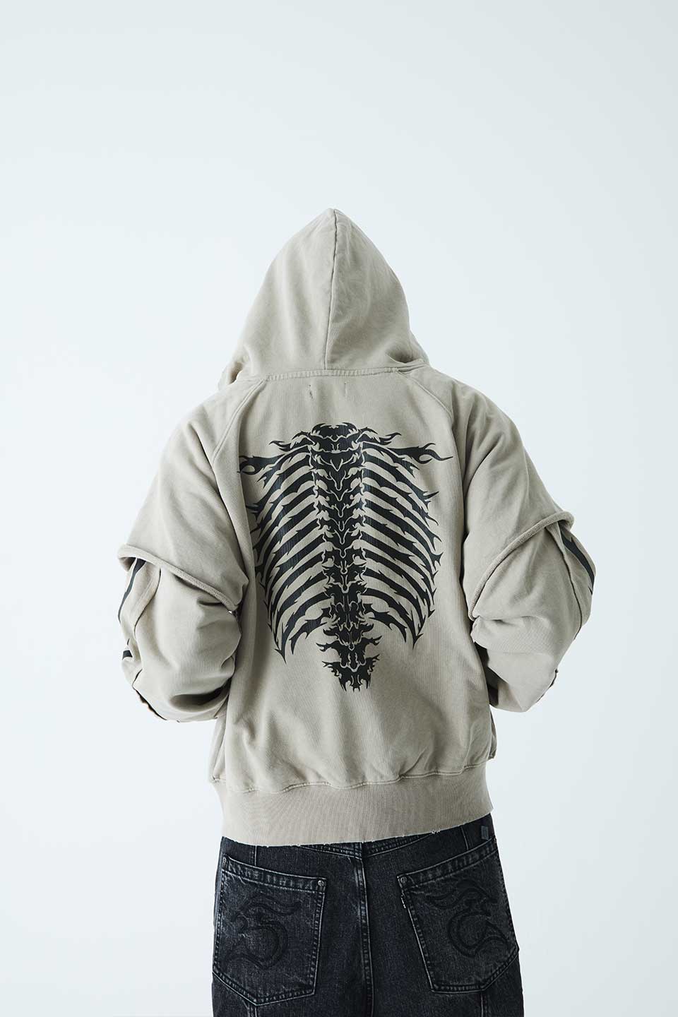 Fire Bones Layered Sleeve Zip Hoodie