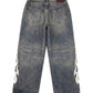 Fire Tribal Leather Patch Baggy Denim
