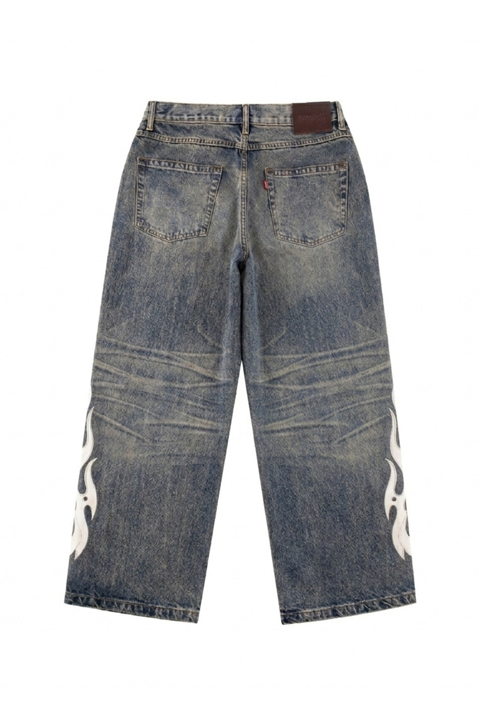 Fire Tribal Leather Patch Baggy Denim