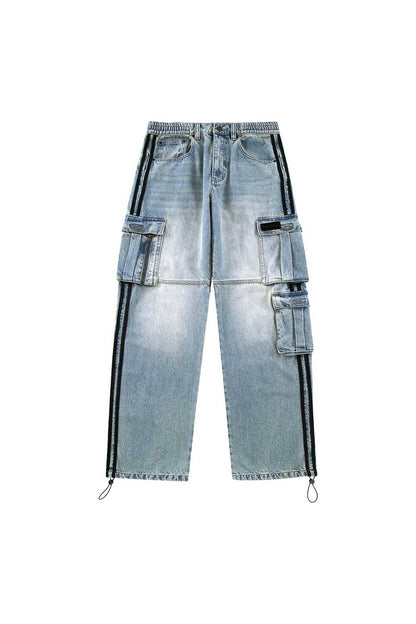 Striped Cargo Denim Pants