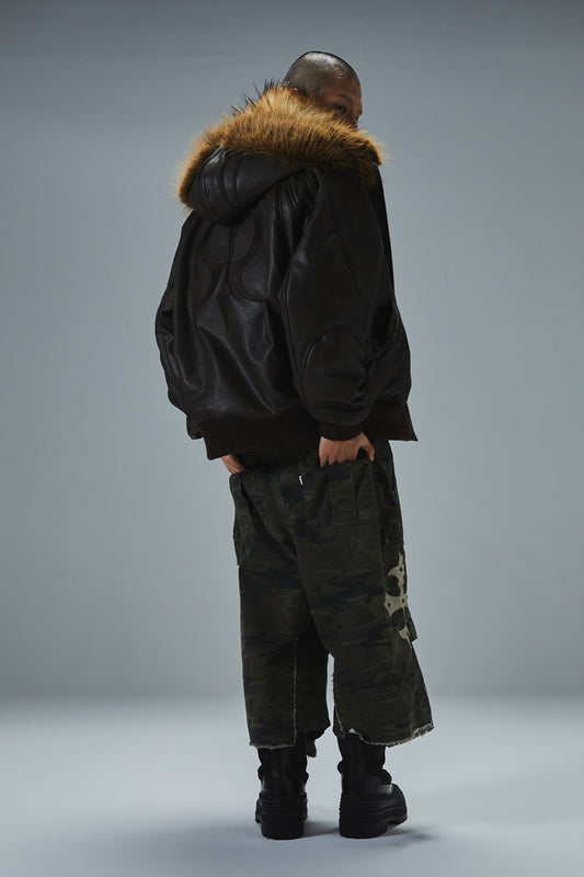 Faux Fur Hooded Bomber Jacket