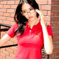 Rhinestone Leopard Logo Polo Shirt Women's Red