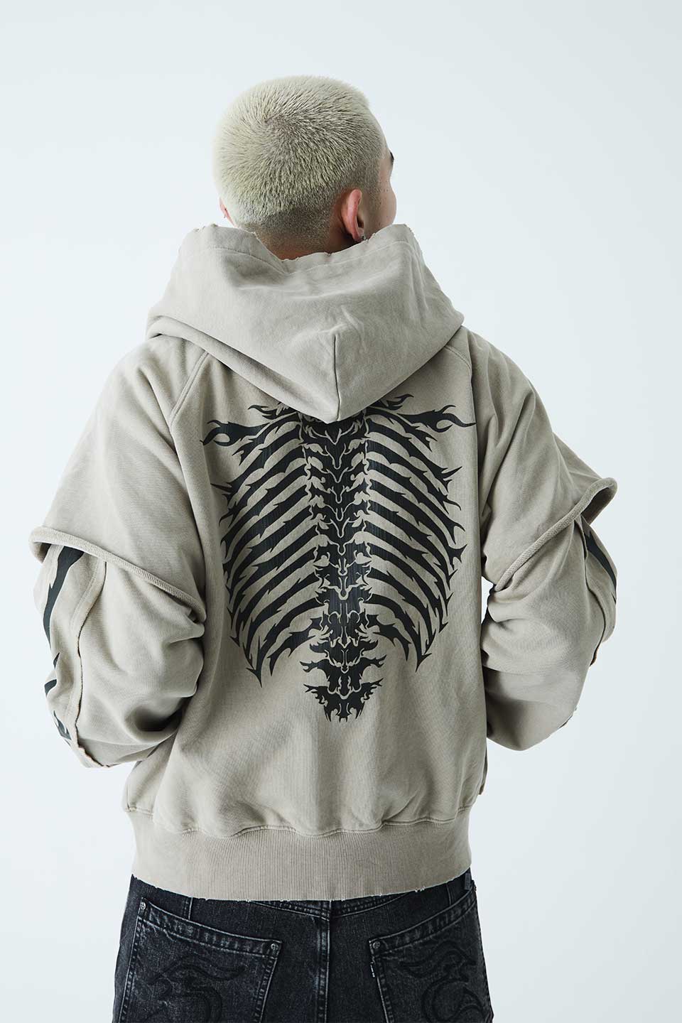 Fire Bones Layered Sleeve Zip Hoodie