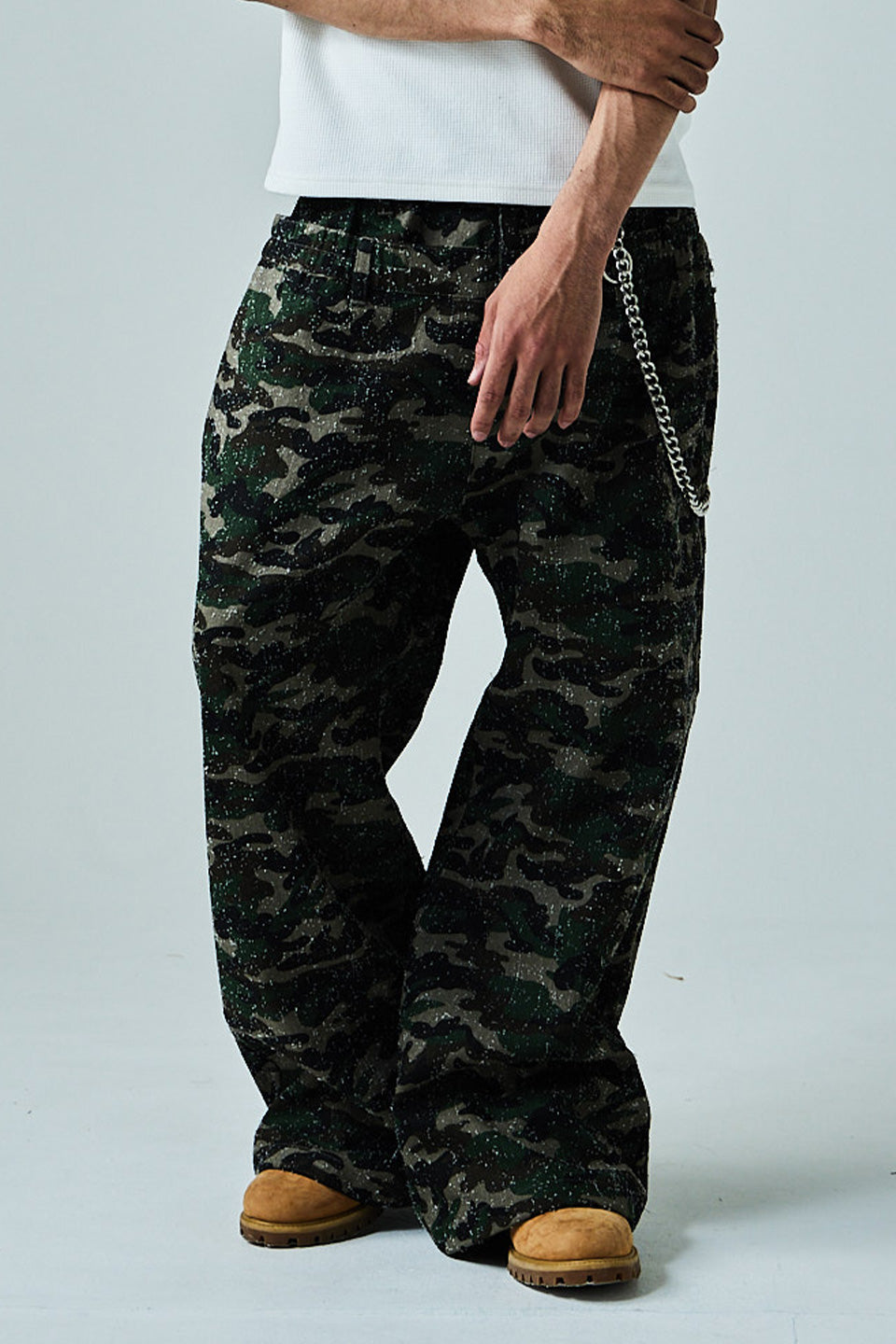 Needle-Punched Camo Wide Pants