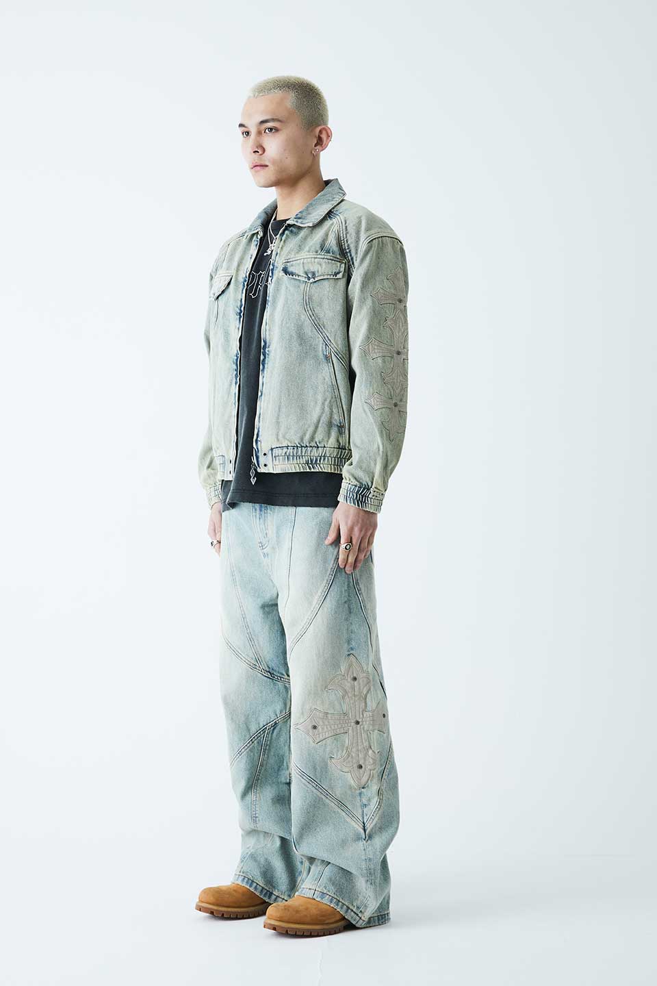 Cross Leather Patch Denim Jacket