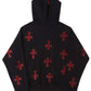 Black x Red Rhinestone Cross Zip Hoodie