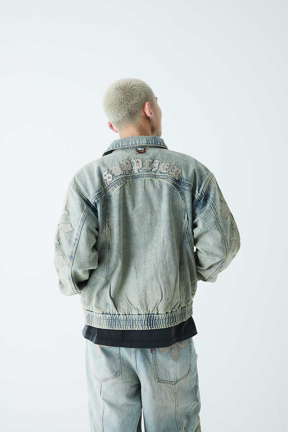 Cross Leather Patch Denim Jacket