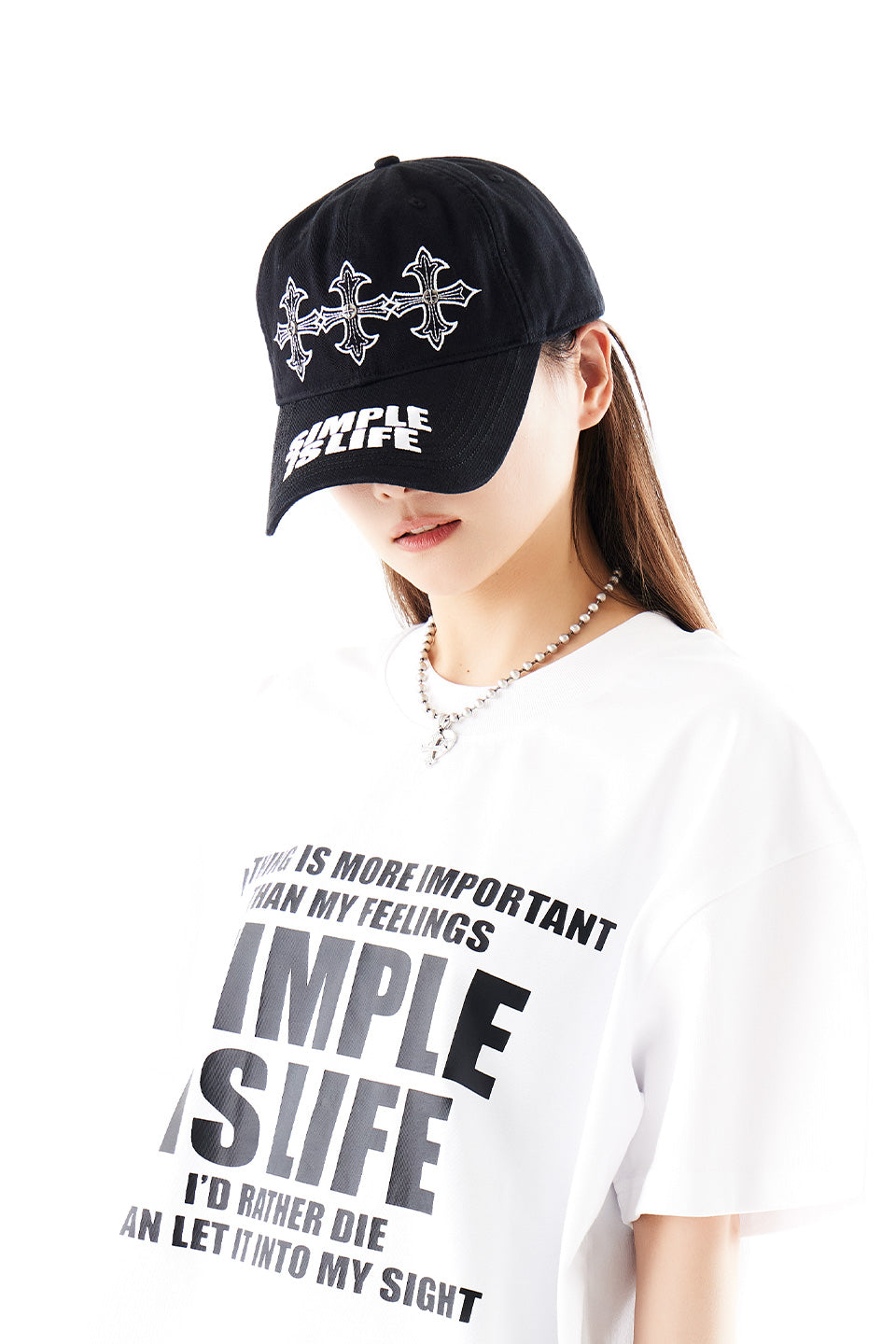 Simple Is Life Cross Embroidery Cap